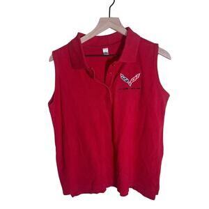 VINTAGE CORVETTE sleeveless collared textured embroidered motorehead polo L